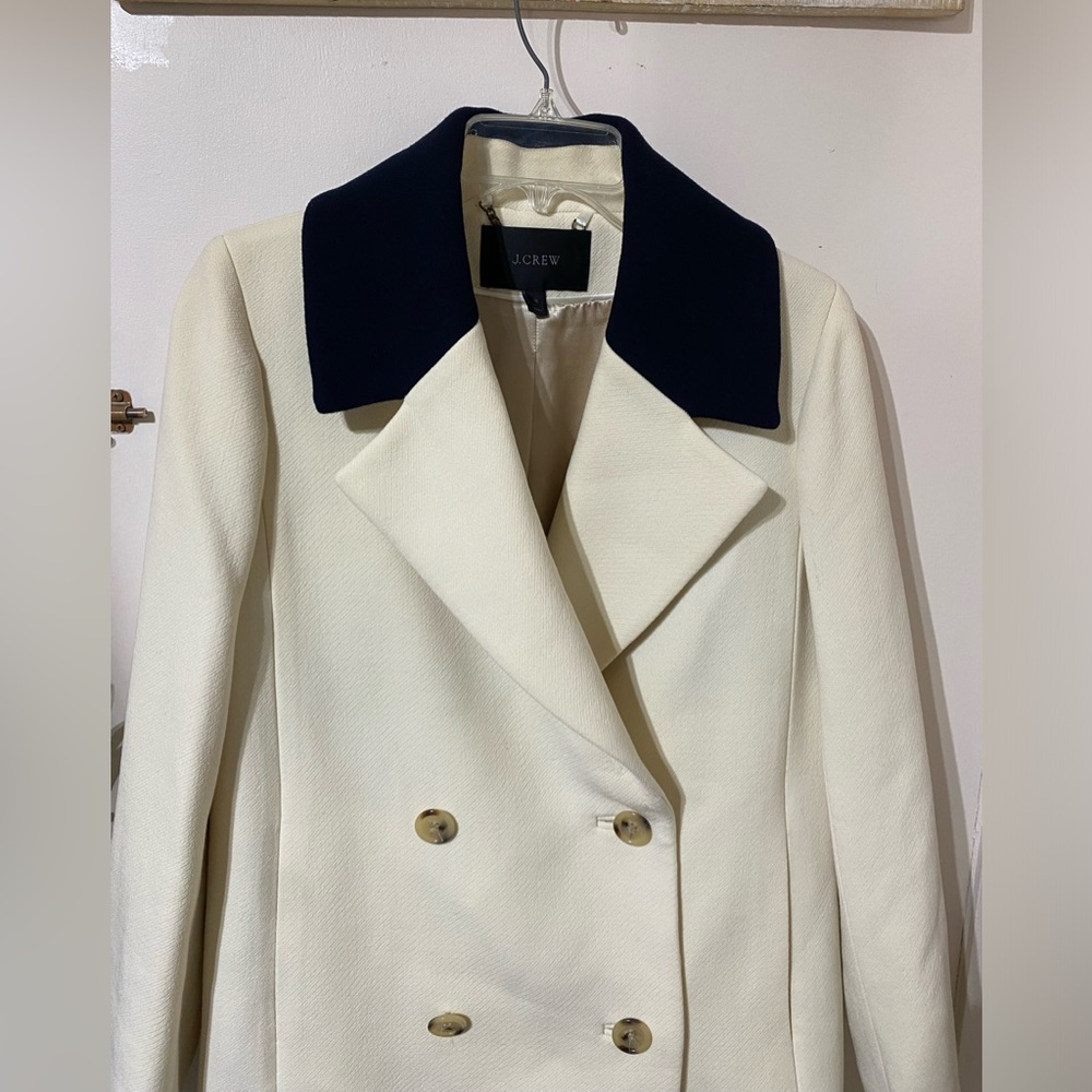 J. Crew Avianna Cream Double-Breasted Coat with Black Collar - Picture 4 of 8